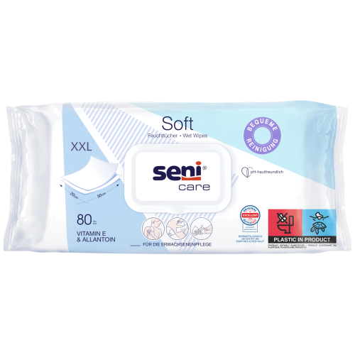 Bild der Verpackung der Seni Care Soft Feuchttücher