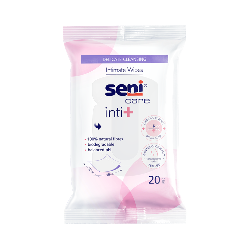Bild der Verpackung der Seni Care inti+ Feuchttücher