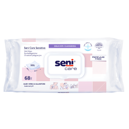 Bild der Verpackung der Seni Care Sensitive Feuchttücher