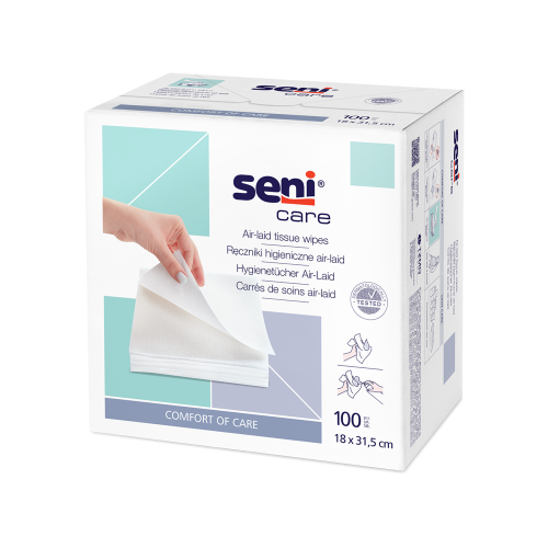 Bild der Verpackung der Seni Care Air-Laid Tücher